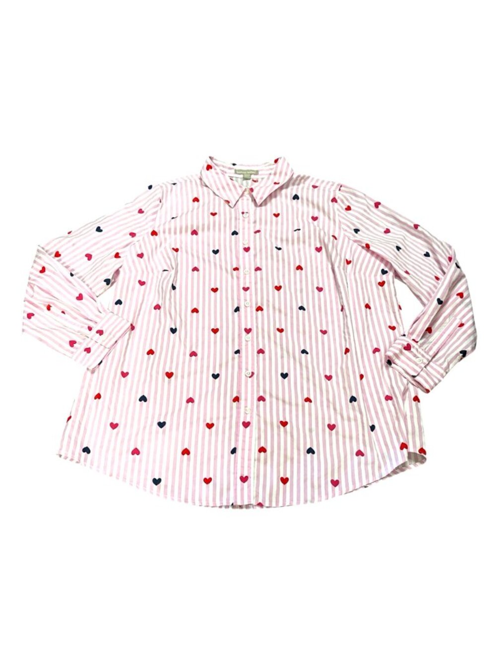Woman Within 18 20 Pink Striped Heart Button Down Shirt Long Sleeve Loose Fit - Picture 10 of 11